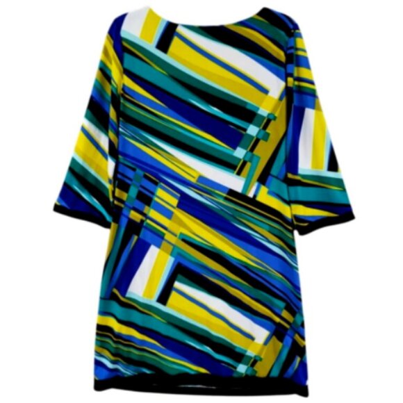 Calvin Klein Women's Blue/Yellow/Green 3/4 Sleeve Geometric Shift Dress Sz 8 NWT - Picture 3 of 14
